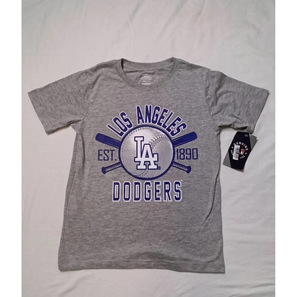 MLB GENUINE MERCHANDISE T-Shirt Kids 8/10 Grey Dodgers Baseball Graphic Tee